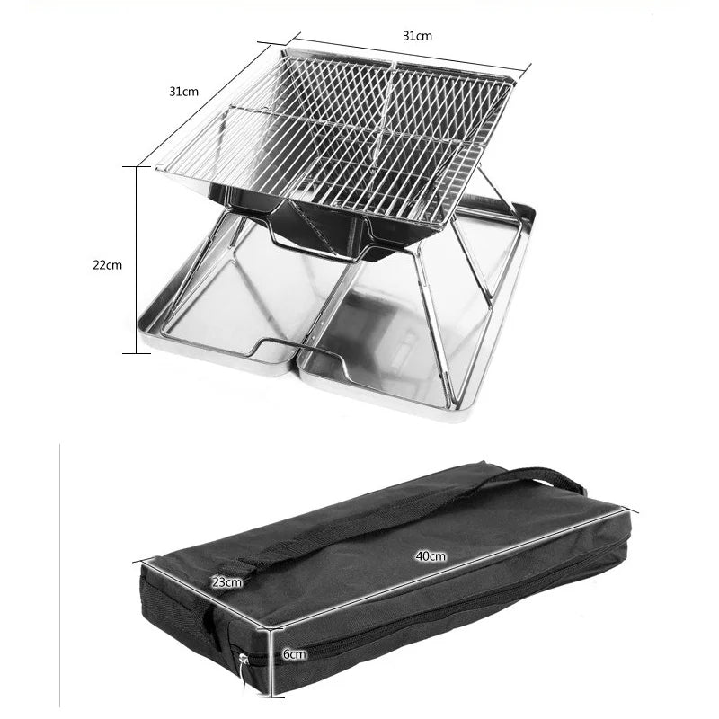 Portátil dobrável churrasqueira fogão campingmoon MT-2 acampamento churrasco fogão 34x35cm portátil de aço inoxidável churrasqueira não-vara