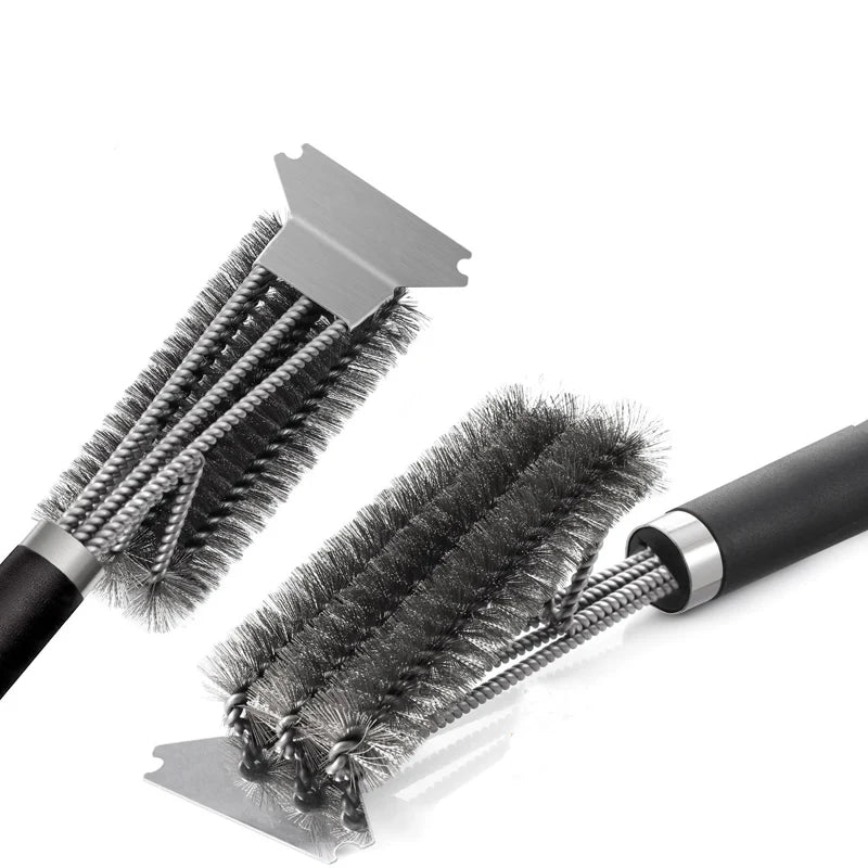 Escova de aço para churrasco, grelha e raspador, escova de limpeza de churrasco, ferramentas perfeitas, escova de limpeza de grelha, acessórios ideais para churrasco, antiaderente
