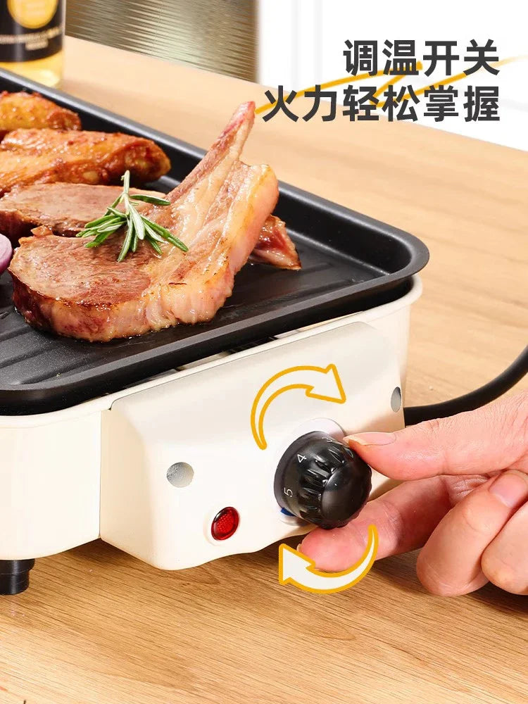 Fogão elétrico para churrasco interno e externo 220V Grelhador sem fumaça com espetos e panela de cozinha