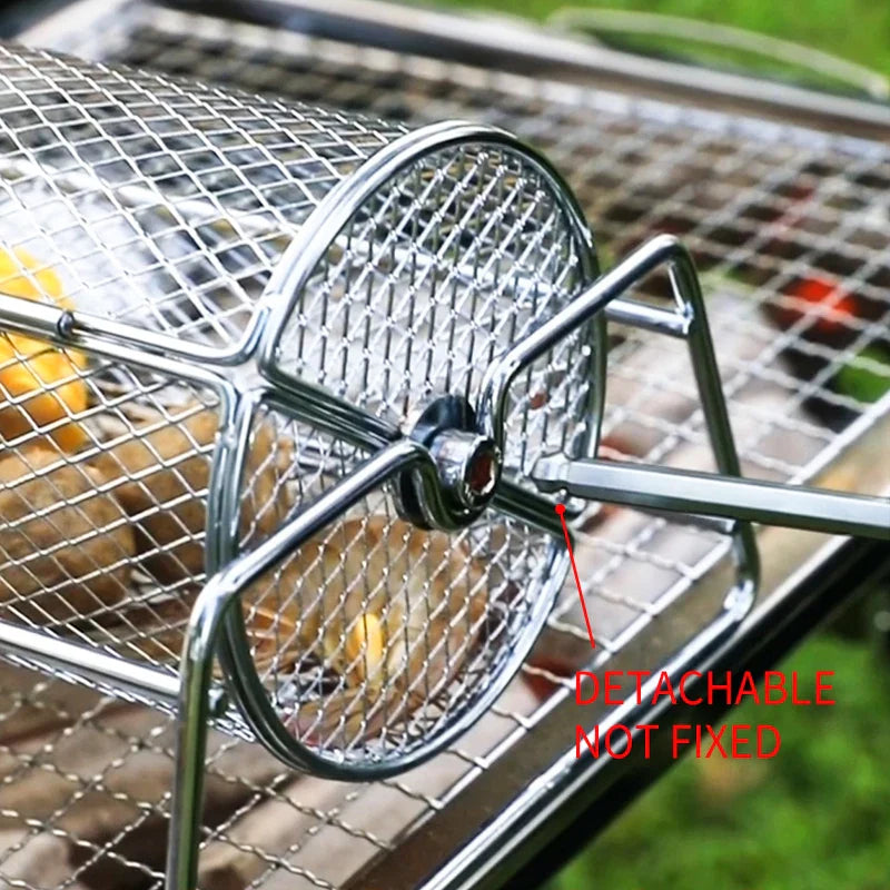 Aço inoxidável rolando churrasqueira malha cesta grill rotisserie cesta rolo churrasqueira gaiola torrador