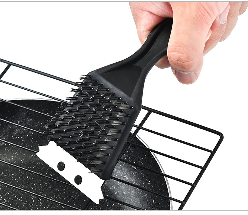 Escova para grelha de churrasco, cerdas de fio de aço, escovas de limpeza para churrasco, ferramenta de cozinha durável, kit de gás para churrasco ao ar livre e casa, acessórios