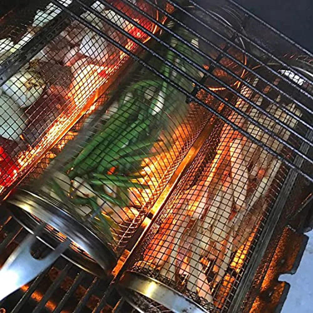 1-4 pçs rolamento grelhar cesta de aço inoxidável churrasqueira cesta malha portátil acampamento ao ar livre rack de churrasco acessórios de cozinha