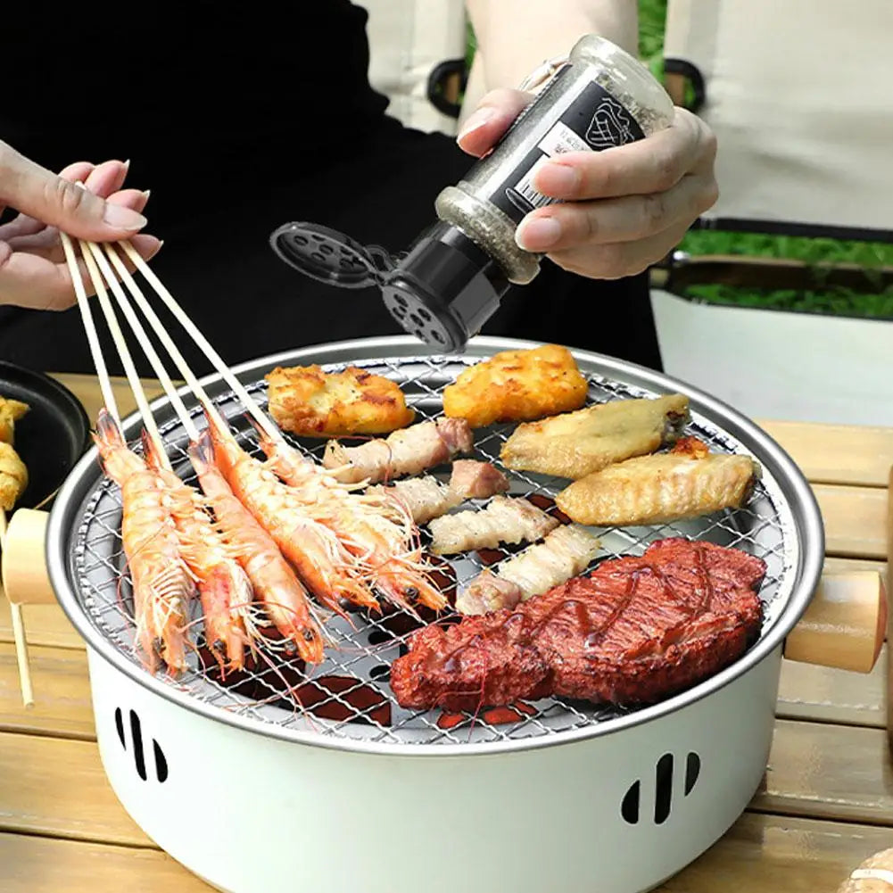 Churrasqueira em aço inoxidável, Fogão a carvão coreano, Fogão para churrasco dividido, Rack antiaderente redondo para acampamento ao ar livre