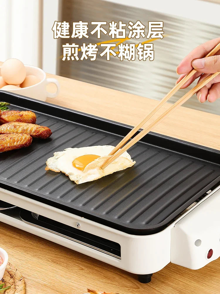 Fogão elétrico para churrasco interno e externo 220V Grelhador sem fumaça com espetos e panela de cozinha