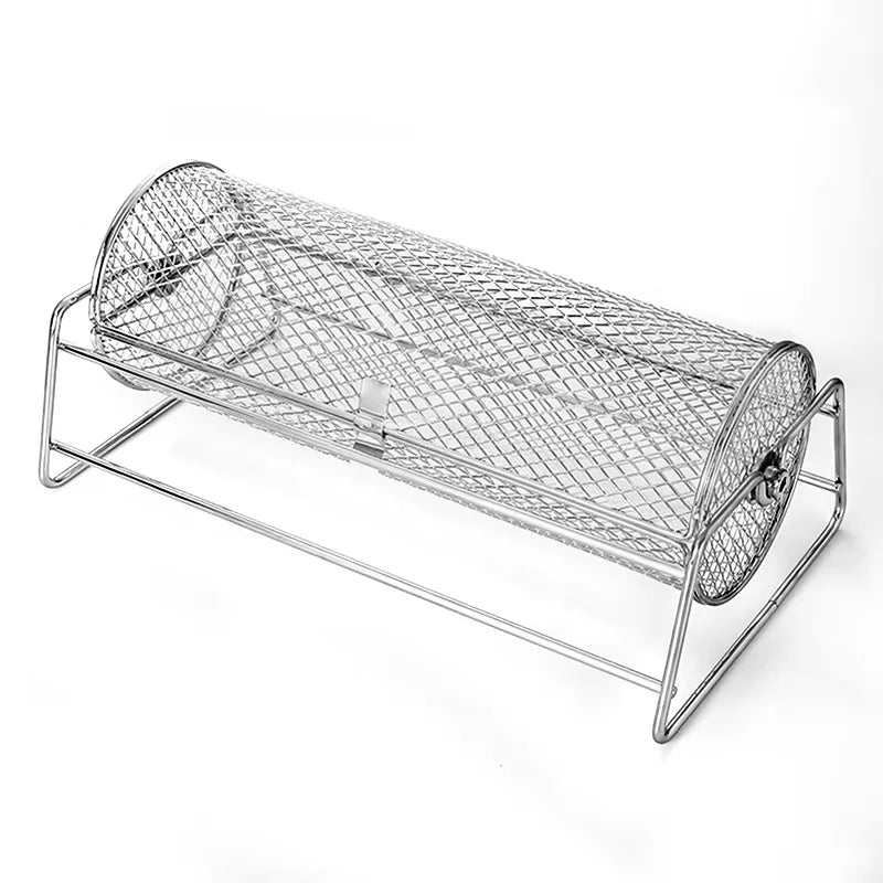 Aço inoxidável rolando churrasqueira malha cesta grill rotisserie cesta rolo churrasqueira gaiola torrador