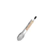 Pinça de cozinha de aço inoxidável com alça de carvalho, pinça de salada para churrasco com anel de travamento, aparelho de cozinha para grelhar salada e churrasco