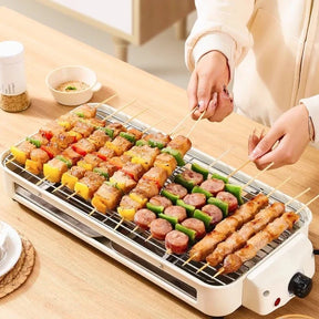 Fogão elétrico para churrasco interno e externo 220V Grelhador sem fumaça com espetos e panela de cozinha