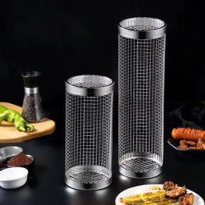 Gaiola de churrasco de aço inoxidável ao ar livre cilindro grill fumado malha tambor ferramenta churrasco kamado acessórios para churrasco