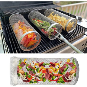 Cesta para grelhar churrasco, cesta para grelhar, gaiolas para churrasco, cilindro, cestas para grelhar para acampamento ao ar livre