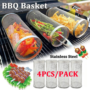 1-4 pçs rolamento grelhar cesta de aço inoxidável churrasqueira cesta malha portátil acampamento ao ar livre rack de churrasco acessórios de cozinha