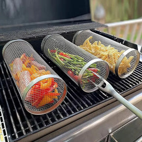 Gaiola de churrasco de aço inoxidável ao ar livre cilindro grill fumado malha tambor ferramenta churrasco kamado acessórios para churrasco