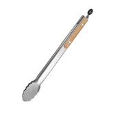 Pinça de cozinha de aço inoxidável com alça de carvalho, pinça de salada para churrasco com anel de travamento, aparelho de cozinha para grelhar salada e churrasco