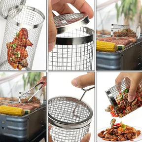 Cesta de grelha de aço inoxidável portátil gaiola de churrasco rolamento grelhar cesta útil churrasqueira cesta ao ar livre grill acessórios