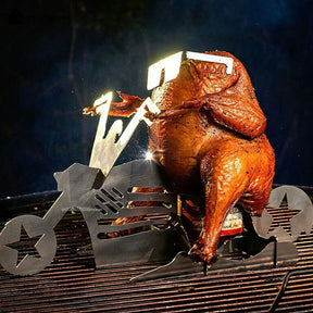 American Motorcycle BBQ Tools Steel Rack, Frango engraçado Stand com lata de cerveja, Grelhar assado Rack, Acessórios para churrasco