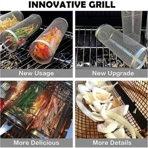 Cesta para grelhar churrasco, cesta para grelhar, gaiolas para churrasco, cilindro, cestas para grelhar para acampamento ao ar livre
