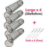 Cesta de churrasco rolante- maior cesta de grelhar de sempre, malha redonda de aço inoxidável, rack de churrasco de acampamento para legumes, peixe