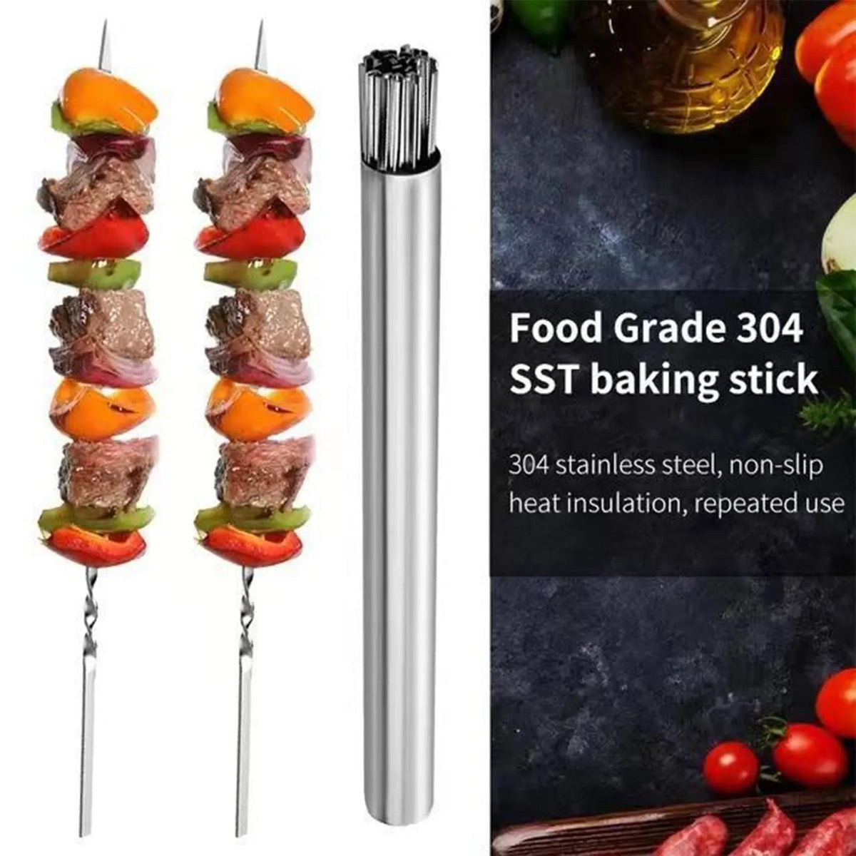 20 peças espeto de churrasco reutilizável giratório espetos de churrasco de metal plano para churrasco de pátio de jardim