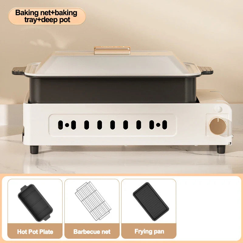 2200w multifuncional grill pan doméstico 220v máquina de churrasco elétrica sem fumaça panela quente dividida panela de cozinha 3-em-1