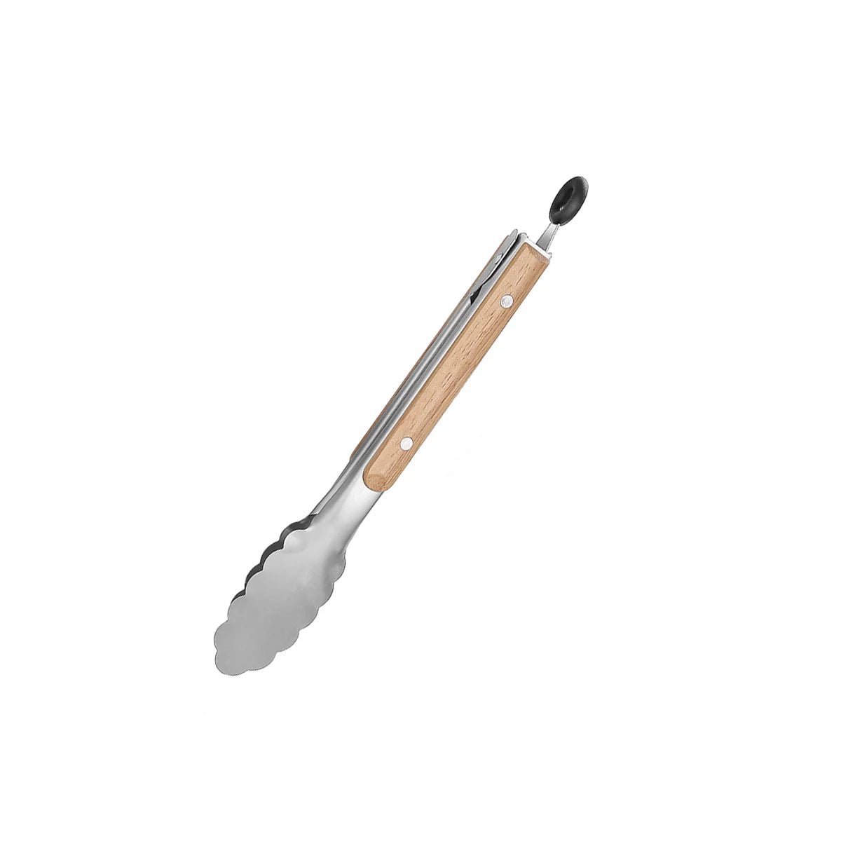Pinça de cozinha de aço inoxidável com alça de carvalho, pinça de salada para churrasco com anel de travamento, aparelho de cozinha para grelhar salada e churrasco